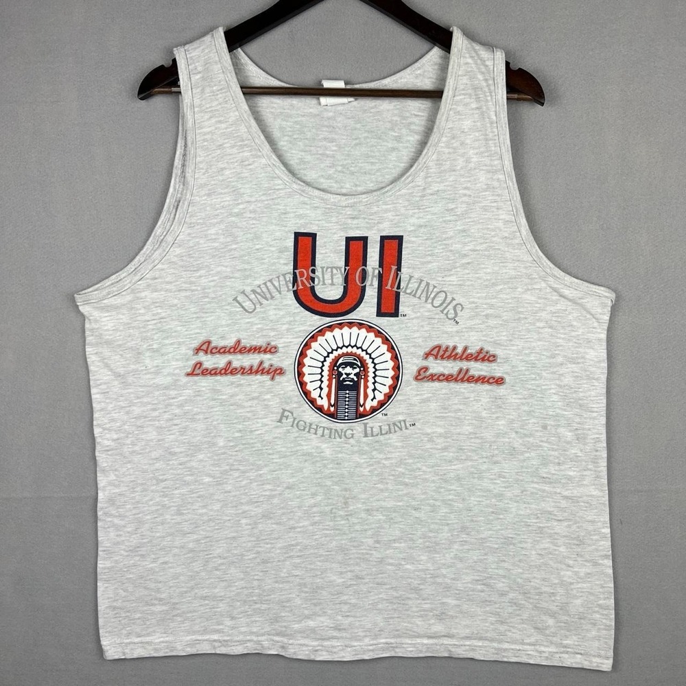 Vintage University of Illinois Fighting Illini Grey Tank Top L